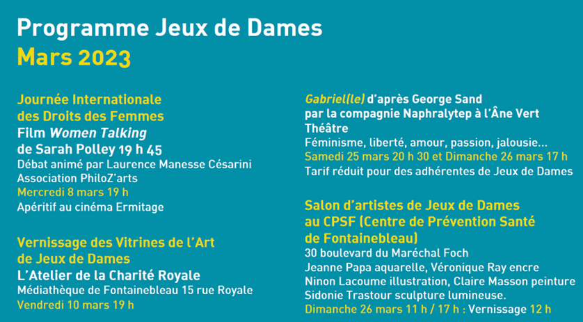Prorgramme Juex de Dames Vitreines de lart Fontainebleau 03 2023